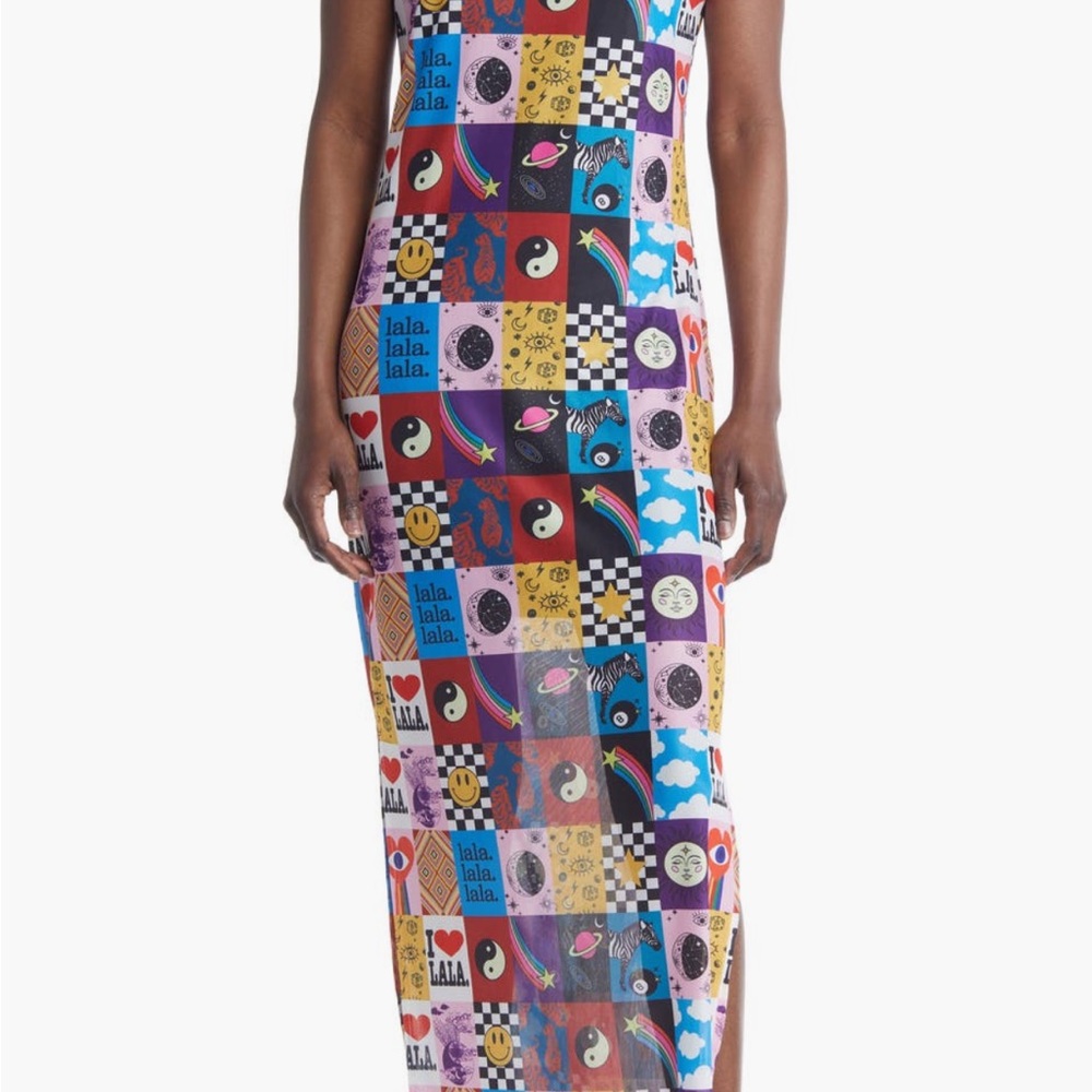 Dressed in LALA Patchwork Print mesh dressed